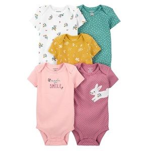 Carter’s 5-Pack Floral Short Sleeve Bodysuits, Multicolour